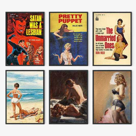 Retro Lesbian Pulp Fiction Book Cover Comic Style LGBT Nordic Poster Canvas Painting Wall Pictures Home Bar Interior Decoration